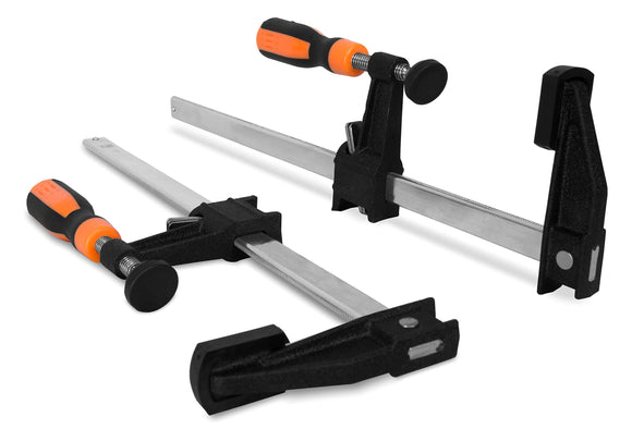 WEN 10212F2 Abrazaderas de barra de acero de ajuste rápido de 12 pulgadas con garganta de 2.5 pulgadas y mango de microajuste, paquete de dos, negro
