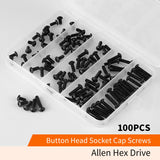 NIULUNBAO - Tornillos de cabeza de botón M4 x 8 mm, 10 mm, 12 mm, 16 mm, 20 mm, tornillos de cabeza de botón, acero de aleación de grado 10.9 métrico, acabado de óxido negro, unidad hexagonal Allen, totalmente roscada, kit surtido de 100 unidades