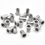 Worldity - Juego de 150 tuercas de remache de acero inoxidable de 1/4"-20, insertos roscados de cabeza plana con cuerpo moleteado para metal, tuercas de hardware duraderas para un cierre seguro