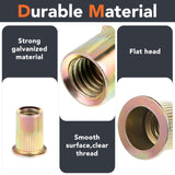 Kit de surtido de tuercas de remache métricas y SAE, M3-M12#6-32#8-32#10-24 1/4"-20 5/16"-18 3/8"-16 Rivnuts de acero al carbono Tuerca de inserción roscada de cabeza plana