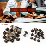 20 juegos de 5 mm 6.5 mm 8 mm Kit surtido de latón Tornillos Postes de metal Botón de remache de clavo para DIY Decoración de cuero Encuadernación Ranurado Tornillo de cabeza plana (6.5 mm)