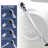 CYPODEW Llave Dinamométrica 1/2", Juego de Llaves de Vaso de Impacto Doble Dirección con 1/2 Barra de Extensión, 28-210Nm Llave de Torque Ajustable,3 Tomas (17mm, 19mm, 21mm) para Coche, Moto,CR-V