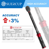 SUERCUP Llave Dinamométrica De 1/2 Pulgada - 10-170 Ft.Lb/13,6-230,5 Nm, Llave Dinamométrica De 72 Dientes Ajustable De Doble Dirección Con Hebilla Para Mantenimiento De Bicicletas, Motocicletas Y Aut