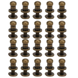 Garosa Juego de 20 Juegos de Tornillos de Remache de 7x5mm, Remache de Clavo de Tornillo de Cobre, Cabeza Redonda, Punto, Tornillo para cinturón de Cuero, Libro de Cuentas, álbum de Fotos(Bronce)