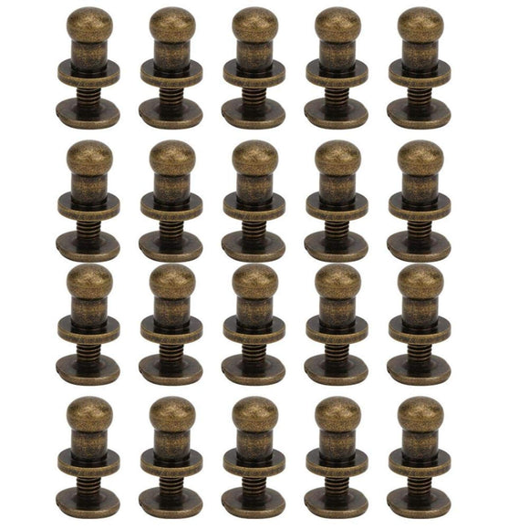 Garosa Juego de 20 Juegos de Tornillos de Remache de 7x5mm, Remache de Clavo de Tornillo de Cobre, Cabeza Redonda, Punto, Tornillo para cinturón de Cuero, Libro de Cuentas, álbum de Fotos(Bronce)