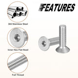 Voyzdx 100pzs Tornillos De Cabeza Hexagonal Plana de Acero Inoxidable 304 M6 x 10/12/16/20/25/30/35/40/60/80 mm,Tornillos Allen,Tornillos Avellanados para Máquina (M6 100PCS)