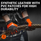 Vgo 2 pares de guantes de trabajo de seguridad, guantes mecánicos, guantes de impacto, guantes antivibración, guantes de aumento, resistentes (talla M, naranja, SL8849IP)