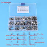 Paquete de 440 piezas M3 M4 M5 Tornillos hexagonales de cabeza plana y tuercas hexagonales para el kit de surtido de sujetadores de máquinas