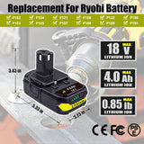 FSKE - Paquete de 2 baterías de Litio de 4,0 Ah para Ryobi 18 V batería One+ P108 P102 P103 P104, etc., Totalmente compatibles con Herramientas eléctricas y Cargadores Ryobi de 18 V