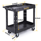 ELAFROS - Carrito de plástico resistente de 34 x 17 pulgadas - Carrito de trabajo con estantes profundos y ruedas giratorias completas de forma segura para hasta 550 libras - Carrito de servicio de 2