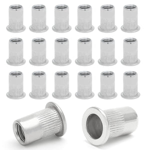 Qjaiune - 50 tuercas de remache roscadas de acero inoxidable M6, remaches de cabeza plana M6-1,0 mm, tornillos de tuerca moleteados, tuerca ciega