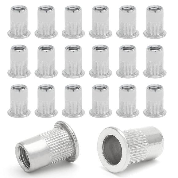 Qjaiune - 50 tuercas de remache roscadas de acero inoxidable M6, remaches de cabeza plana M6-1,0 mm, tornillos de tuerca moleteados, tuerca ciega