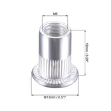 uxcell Tuercas de remache M6 de aleación de aluminio moleteado cabeza plana rosca tuerca plata 100 piezas