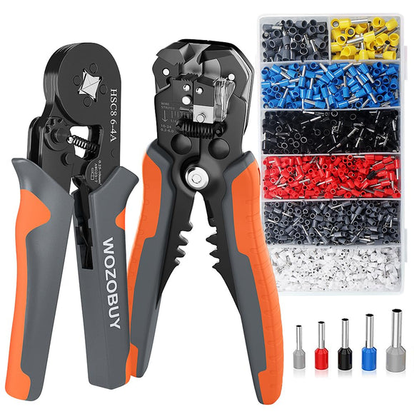 WOZOBUY Juego de Crimpadora de Alambre,Pinza Ponchadora De Terminales Pinzas Pelacables 2000Pcs 0.25-10mm²Terminales para Cables Eléctricos,Crimpadora de Ferrules