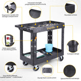 ELAFROS - Carrito de plástico resistente de 34 x 17 pulgadas - Carrito de trabajo con estantes profundos y ruedas giratorias completas de forma segura para hasta 550 libras - Carrito de servicio de 2