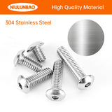 NIULUNBAO #8-32 x 1/4 pulgadas, 3/8 pulgadas, 1/2 pulgadas, 5/8 pulgadas, 3/4 pulgadas, tornillos de cabeza de botón de acero inoxidable 304, unidad hexagonal Allen, acabado brillante de máquina, kit