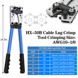 Herramienta de prensado de lengüetas de cable con 170 lengüetas de alambre de cobre, herramienta de prensado de alambre para crimpadora eléctrica AWG 10-1/0, con cortador de cables, 210 tubos