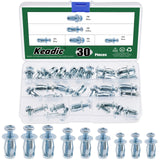 Keadic - 60 tuercas M4 M5 M6 Molly Jack con tornillos, kit surtido de tuercas de pétalos de acero, brida grande, tuerca de expansión corta, tuerca de expansión de cabeza plana, tuerca de inserción