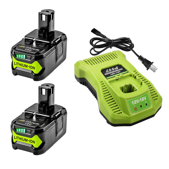 2 paquetes 7.0Ah de P108 batería de repuesto+ P118 P117 Cargador compatible con batería de iones de litio Ryobi de 18 V P102 P103 P104 P105 P107 P108 P109 P190 para herramienta eléctrica de 18 voltios