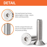 M6-Tornillos hexagonales de cabeza plana de 1.0 x 12 mm, tornillos avellanados, acero inoxidable 304, unidad de enchufe hexagonal métrica, totalmente roscada, acabado brillante, 50 unidades