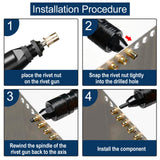 Vifmy - Kit de surtido de tuercas de remache métricas y SAE (420 unidades), m3 m4 m5 m6 m8 m10 m12#6-32#8-32#10-24 1/4"-20 5/16"-18 3/8"-16 UN. C Flat Head Rivnut Juego de tuercas de acero al carbono