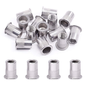 Swpeet - Juego de 20 tuercas de remache estriado de acero inoxidable 304 de 3/8 a 40,6 cm de cabeza plana roscada para automoción, muebles, decoración