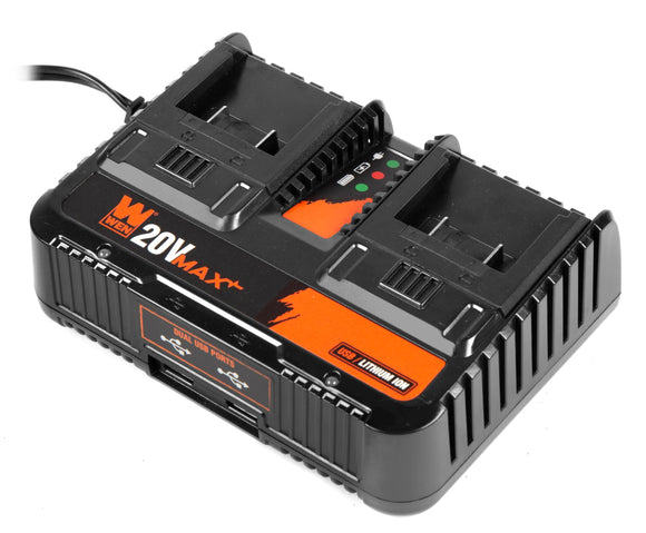 WEN 20 V MAX 2.3 Amp Cargador de batería de Iones de Litio de Doble Puerto con Puertos USB (20200D)