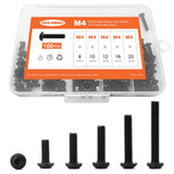 NIULUNBAO - Tornillos de cabeza de botón M4 x 8 mm, 10 mm, 12 mm, 16 mm, 20 mm, tornillos de cabeza de botón, acero de aleación de grado 10.9 métrico, acabado de óxido negro, unidad hexagonal Allen, totalmente roscada, kit surtido de 100 unidades