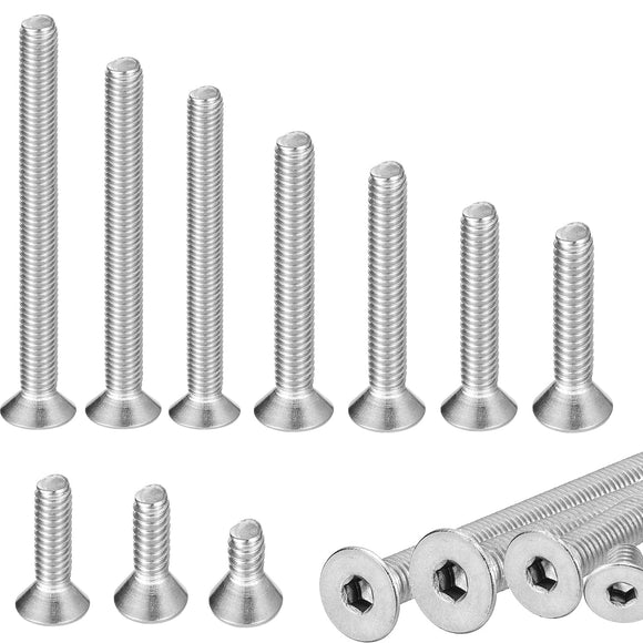 Voyzdx 100pzs Tornillos De Cabeza Hexagonal Plana de Acero Inoxidable 304 M5 x 10/12/16/20/25/30/35/40/60/80 mm,Tornillos Allen,Tornillos Avellanados para Máquina (M5 100PCS)