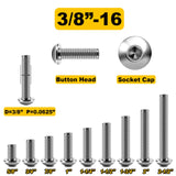 Mywish - Juego de 20 tornillos de 3/8, 3/8-16 x 2-1/2 pulgadas con cabeza de botón y tuercas con arandelas, pernos de acero inoxidable 304, unidad hexagonal Allen de 3/8 pernos, surtido de pernos