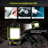 QIKKOP 2 Piezas Linterna de Cámping Recargable 6 Modos LED, Antorcha Lámpara Luces de Trabajo Farol de Cámping Resistente al Agua con Cable USB para Senderismo Pesca Emergencia y Más