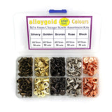 Alloygold Juego de 100 remaches de tornillo para piel de 5/16 pulgadas en 5 colores Chicago Screw Remaches para bricolaje, bolsos, cinturones, encuadernación, álbumes de fotos y zapatos (M5 x 8 negro, plateado, dorado, cobre y oro rosa)
