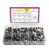 Alloygold - Juego de 90 tornillos de acero inoxidable 304 de acero inoxidable Chicago surtido de piel, 7 tamaños de remaches de tornillo para remache de piel para manualidades de piel y encuadernación