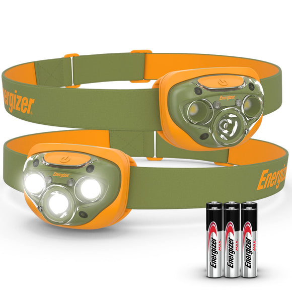 Energizer - Faros LED PRO (paquete de 2), IPX4 resistentes al agua, luz de cabeza de alto rendimiento para exteriores, camping, correr, tormenta, luz LED de supervivencia para emergencias (baterías