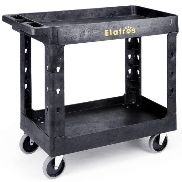 ELAFROS - Carrito de plástico resistente de 34 x 17 pulgadas - Carrito de trabajo con estantes profundos y ruedas giratorias completas de forma segura para hasta 550 libras - Carrito de servicio de 2