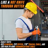 Mutt Tools - Cortadores de cables resistentes de 10 pulgadas para cable eléctrico, tijeras de cables profesionales para cobre y aluminio, corta hasta 2/0 cables, cortador de cables con agarre