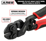 ARES 70664 - Mini cortador de pernos de 8 pulgadas, construcción de acero chapado en cromo Moly y bordes de corte endurecidos por inducción, diseñado para corte de alambre resistente, pernos, clavos y