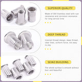 Swpeet - Juego de 20 tuercas de remache estriado de acero inoxidable 304 de 3/8 a 40,6 cm de cabeza plana roscada para automoción, muebles, decoración