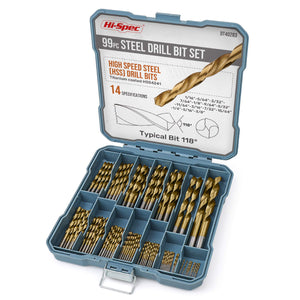 Juego de Brocas de 99 Piezas. Set de Acero Recubiertas en Titanio HSS.Para Taladrar y Perforar Metal, Hormigon, y Madera. Accesorio ideal para Taladro Electrico y Caja Herramientas
