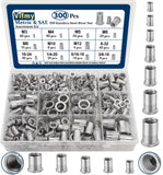 Vifmy - Kit de surtido de tuercas de remache métricas y SAE (300 unidades), M3 M4 M5 M6 M8 M10 M12#8-32#10-24 1/4"-20 5/16"-18 3/8"-16 304 de acero inoxidable UNUNUNC A UNUNC Head Nutsert