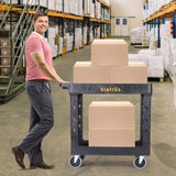 ELAFROS - Carrito de plástico resistente de 34 x 17 pulgadas - Carrito de trabajo con estantes profundos y ruedas giratorias completas de forma segura para hasta 550 libras - Carrito de servicio de 2