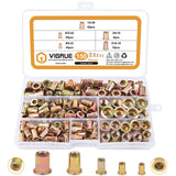 VIGRUE 150pcs #8-32#10-24 1/4 "-20 5/16"-18 3/8" 16 Nueces remachadas UNC remachadas Kit surtido de surtidos de tuerca de acero al carbono, acabado chapado en zinc amarillo, surtido de tuercas de cab