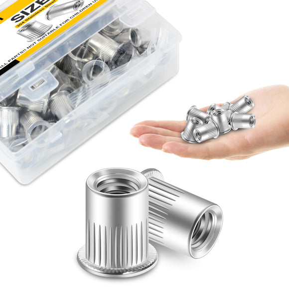 Mywish - 50 tuercas de remache 3/8, tuercas RIV de cabeza plana de acero inoxidable 304, tuercas roscadas de tuerca 3/8-16, remaches remaches, tuercas de tuerca, remaches para tuercas de metal, cuerpo