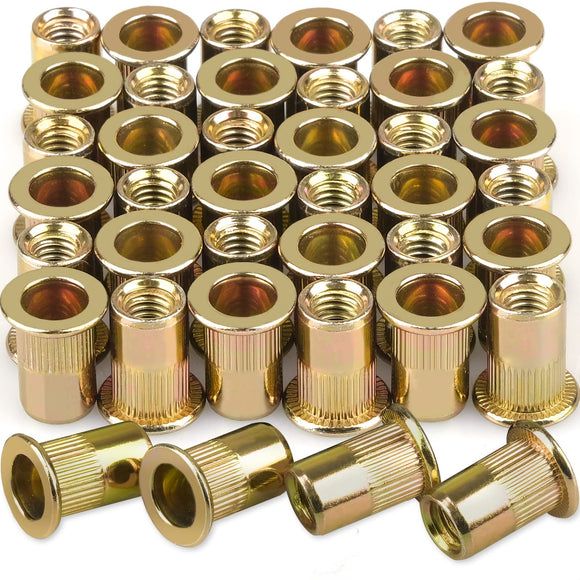 Anwenk 50 Tuercas de Remache de Acero al Carbono Chapado en Zinc, 3/8-16UNC, Cabeza Plana, 0.375 Pulgadas, 0.65 Pulgadas, 0.75 Pulgadas