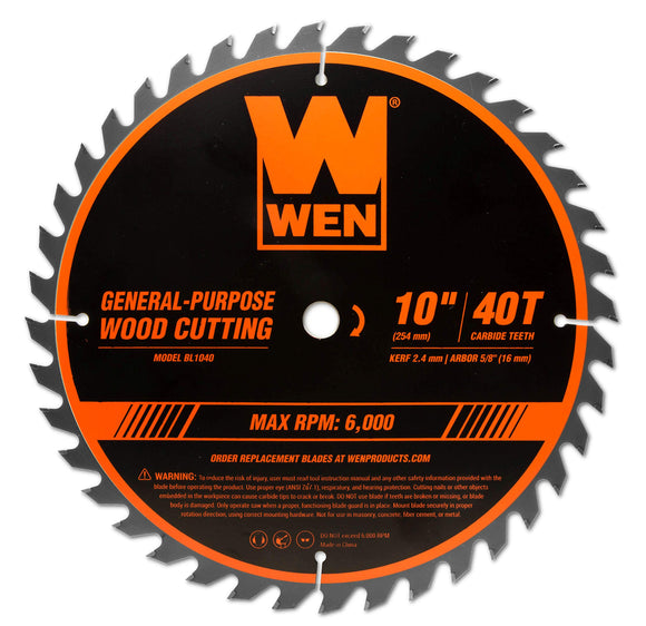WEN BL1040 Hoja de sierra profesional de carpintería profesional de 10 pulgadas con punta de carburo de 40 dientes para sierras ingletadoras y sierras de mesa