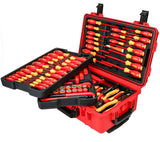 Wiha 32800 Juego de herramientas aisladas, destornillador, destornillador de tuercas, alicate, cortador, regla, cuchillo y sockets en caja con ruedas, 10 000 voltios probados y 1,000 voltios, 80 uds