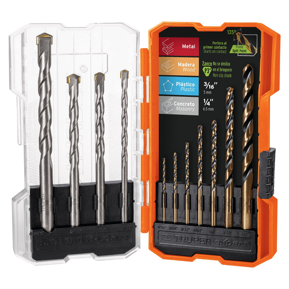 Juego de brocas para metal y concreto, 11 piezas