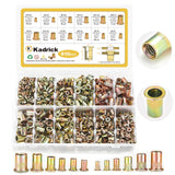 Kadrick - Juego de tuercas de remache, 810 piezas SAE y métricas kit surtido de tuercas de remache galvanizadas de acero al carbono con cabeza plana, tamaños 6-32 8-32 10-24 1/4"-20 5/16"-18 3/8"-16