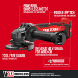 Craftsman V20 - Amoladora angular de 4-1/2 pulgadas, solo herramienta (CMCG450B)