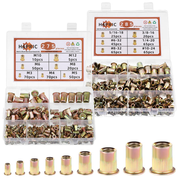 Kit de surtido de tuercas de remache métricas y SAE, M3-M12#6-32#8-32#10-24 1/4
